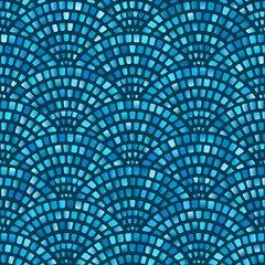 Behang Mozaïek Blauw mozaïek gebogen vis schaal naadloos patroon
