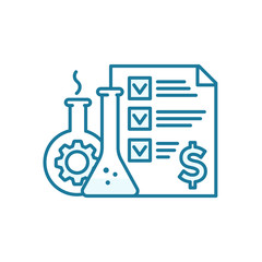 The price of the drug. Chemistry reagent. Medication insurance document icon. Pharmacy health care contract. Outline contour blue line.