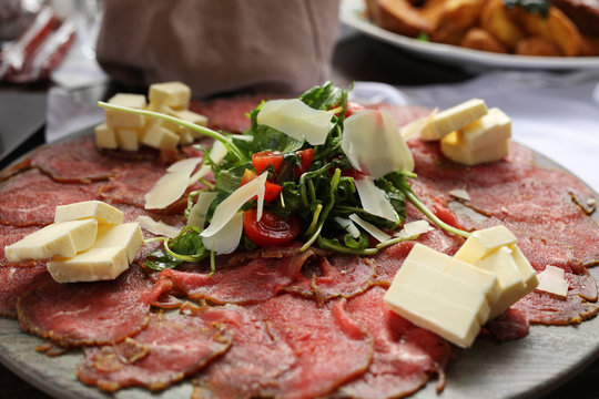 Beef steak Carpaccio . Summer launch, healthy eating , ketogenic diet concept