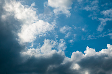 Dark rainstorm cloud covering blue sky