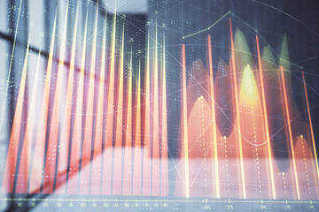 Double exposure of financial chart on empty room interior background. Forex market concept.