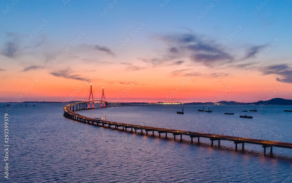 Wall mural aerial view of incheon bridge at sea inson in south korea