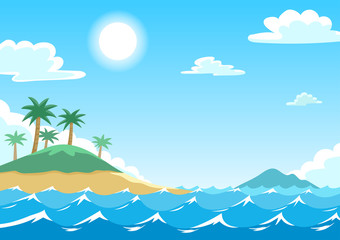Fototapeta na wymiar Vector Illustration of blue sea background with islands and coconut trees for design.