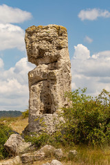 Planted stones, also known as The Stone Desert. Landforms of Varna Province. Rock formations of Bulgaria. Stone forest.