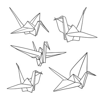Origami Cranes Set on white background. Origami illustration