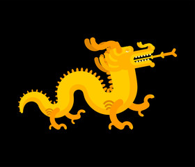 Gold Chinese dragon isolated. Golden japanese mythical monster. National folk beast. vector illustration