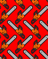 Chainsaw pattern seamless. lumberjack Tool background. vector ornament