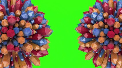 Animation of the transition of the appearance of blue-red crystals collected in a ball on a green chroma background - Powered by Adobe