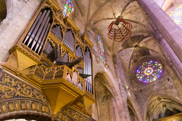 Palma de Mallorca. Interior Catedral de Mallorca. Cathedral organ.