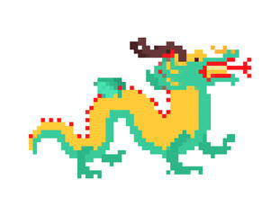 Chinese dragon pixel art. China mythical monster 8 bit. National folk beast. vector illustration