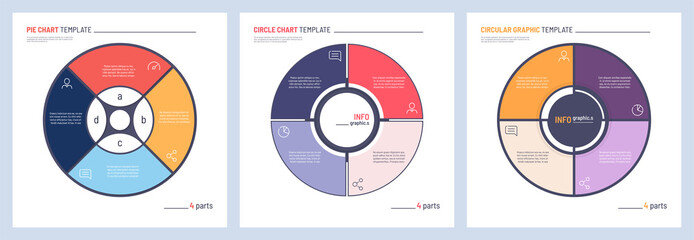 Set of vector infographic circle chart templates. 4 parts