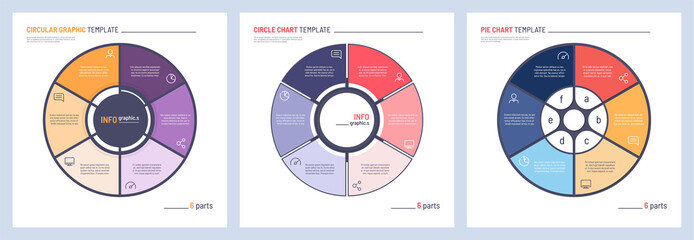Set of vector infographic circle chart templates. 6 parts