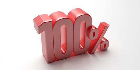 100%. 100 percent text isolated on white background. 3d illustration