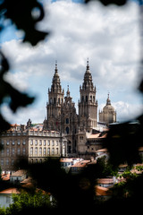 Fototapeta na wymiar Cathedral of Santiago de Compostela in a sunny day, the end of the way of saint james for many pilgrims, Galicia, Spain
