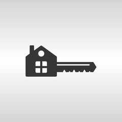Key icon with a base in the shape of a house isolated on white background vector illustration. Symbol, concept of mortgage, rental housing, apartment, home. Can be used for logo, advertising