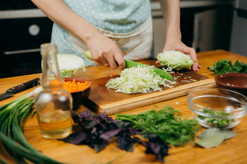 Food photography. Making a vegetable salad