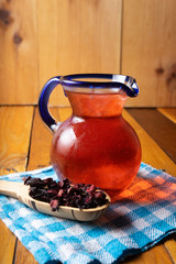 Hibiscus tea also called Jamaica water with dried flowers