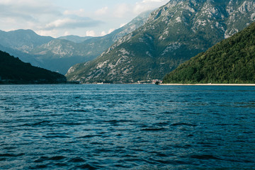 Beautiful view of Boko Kotor Bay. Natural coastal landscape in Montenegro.