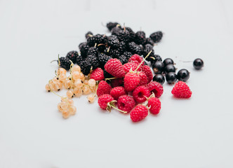 Food photography.A variety of berries on a white background