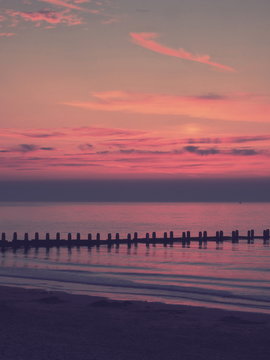 Sunrise Lowestoft beach and harbour 