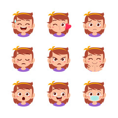 cute kid face expression emoji emoticon set