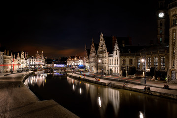Fototapeta na wymiar Night at Ghent canal in Belgium