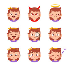 cute kid face expression emoji emoticon set