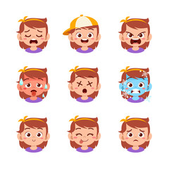 cute kid face expression emoji emoticon set