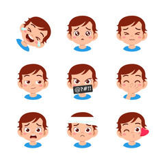 cute kid face expression emoji emoticon set