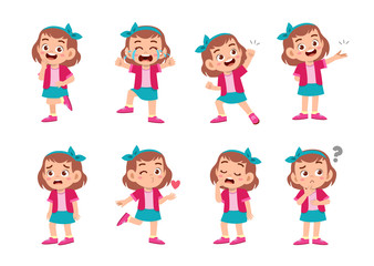 cute kid with many gesture expression set
