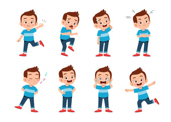cute kid with many gesture expression set