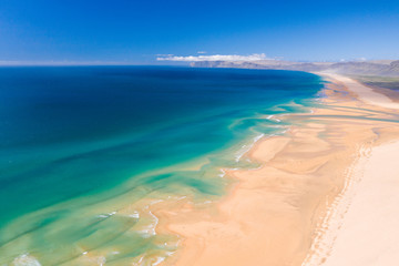 Above view of  Raudasandur yellow sand beach at West fjords