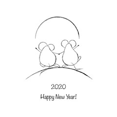 Funny mouses, symbol of 2020 year/ hand drawn vector illustration