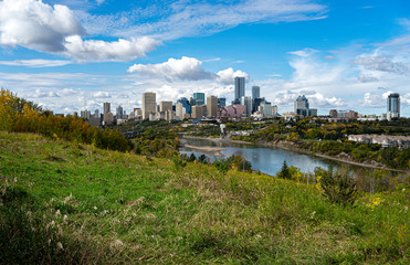 Modern urban skyline - Panoramic view of downtown Edmonton, Alberta, Canada. Early fall. 