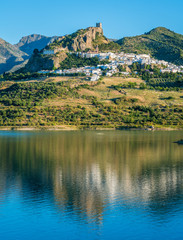 Fototapeta na wymiar Panoramic sight of the beautiful Zahara de la Sierra, province of Cadiz, Andalusia, Spain.