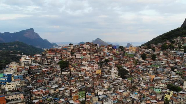 Drone Aerial view of Rocinha. Brazil's largest favela. Rio de Janeiro. Brazil - 4k