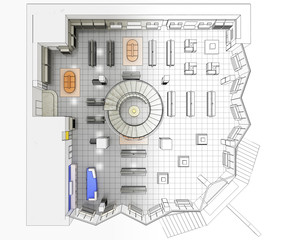 shopping mall, interior visualization, 3D illustration