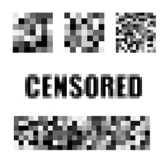 Isolated Set of censor bar. Censored signs concept. Pixel censored vector template. Censorship rectangle. Black censor bar. Censorship rectangle