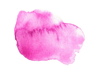 Abstract pink stain on white background. Vibrant pink blot watercolor illustration. Watercolour brush of wet paint