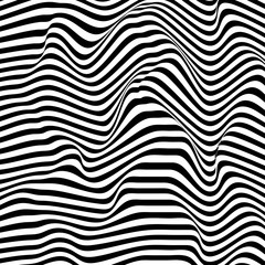 Optical illusion wave. Black and white lines.