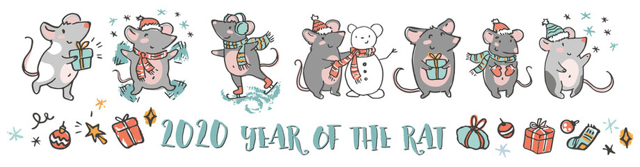 Year of the rat vector set - 292414339