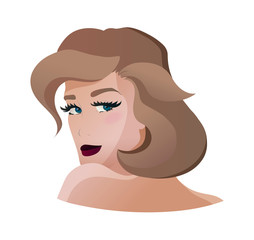 Flat portrait of young beautliful woman, vector