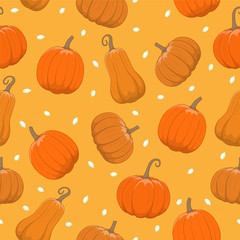 Halloween pumpkins seamless pattern. Vector illustration in cartoon style