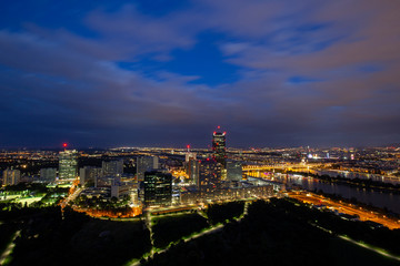 Modern business center with skyscrapers in Vienna, Austria
