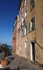 Street of Corsican city Bastia, Corsica island, France.