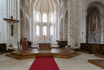 Fototapeta na wymiar interior view of the Abbey of Saint-Georges church in Boscherville with the high altar