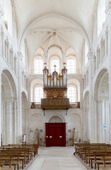 interior view of the Abbey of Saint-Georges church in Boscherville with the organ