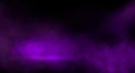 Background of an empty corridor with brick walls and neon light. Brick walls, neon rays and glow. Ultraviolet background of empty foggy street with wet asphalt, illuminated by a searchlight.