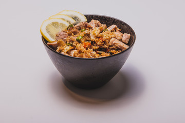 plato de arrox meloso con carne 