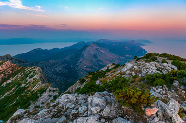 Croatian peninsula Peljesac - mountain range at sunset